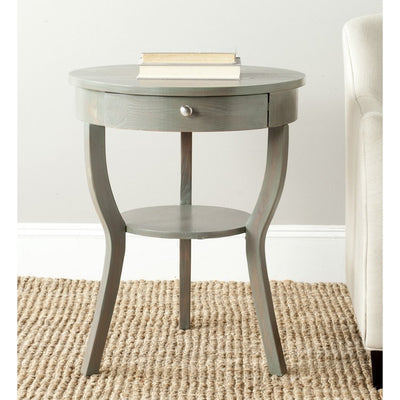 Kendra Round Pedestal End Table with Drawer - French Gray
