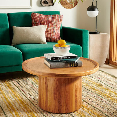 Devin Round Pedestal Coffee Table - Natural Brown