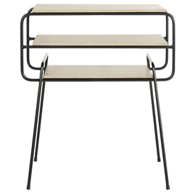 Marcel Retro Mid-Century Three Tier End Table - Light Oak/Black