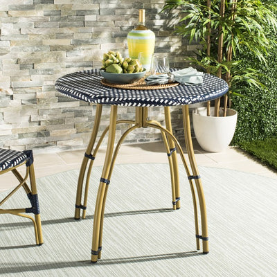Kylie Rattan Bistro Table - Navy/White