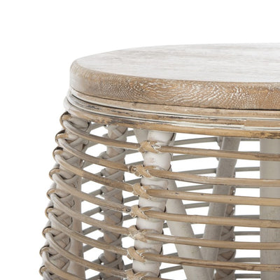 Maui Rattan Drum Stool Table - Gray White Wash