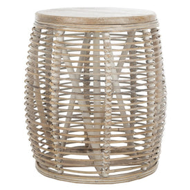 Maui Rattan Drum Stool Table - Gray White Wash