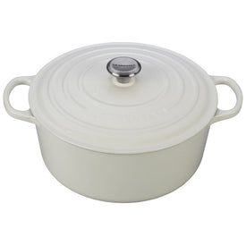 Signature 9-Quart Cast Iron Round Dutch Oven with Stainless Steel Knob - White