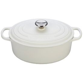 Signature 5-Quart Cast Iron Oval Dutch Oven with Stainless Steel Knob - White