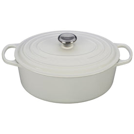Signature 6.75-Quart Cast Iron Oval Dutch Oven with Stainless Steel Knob - White