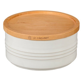 23 Oz Stoneware Canister with Wood Lid - White