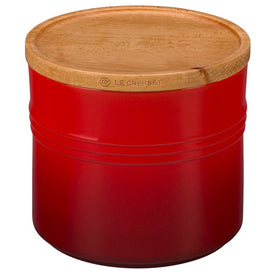1.5-Quart Stoneware Canister with Wood Lid - Cerise