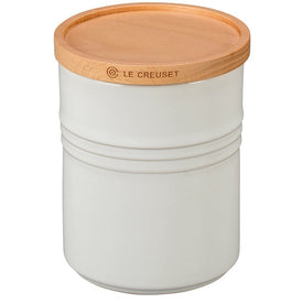2.5-Quart Stoneware Canister with Wood Lid - White