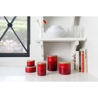 2.5-Quart Stoneware Canister with Wood Lid - Cerise