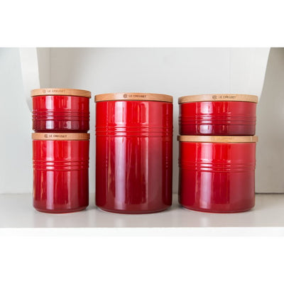 2.5-Quart Stoneware Canister with Wood Lid - Cerise