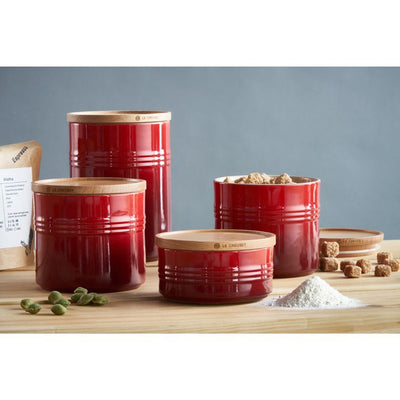 2.5-Quart Stoneware Canister with Wood Lid - Cerise
