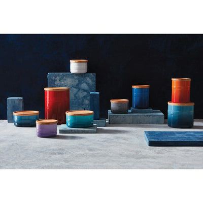 2.5-Quart Stoneware Canister with Wood Lid - Cerise