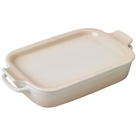 2.75-Quart Stoneware Rectangular Dish with Platter Lid - Meringue