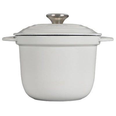 2.25-Quart Cast Iron Rice Pot with Stainless Steel Knob & Stoneware Insert - White