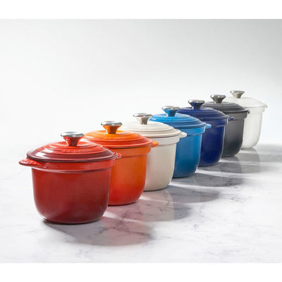 2.25-Quart Cast Iron Rice Pot with Stainless Steel Knob & Stoneware Insert - White