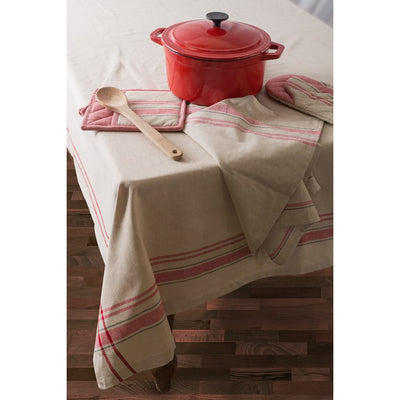 DII Red French Stripe 70" Round Tablecloth