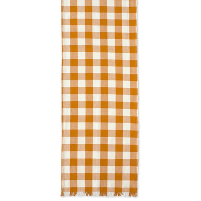 DII Pumpkin Spice Heavyweight Check Fringed 72" x 14" Table Runner