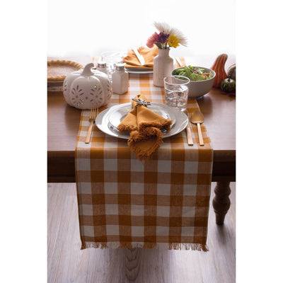 DII Pumpkin Spice Heavyweight Check Fringed 72" x 14" Table Runner