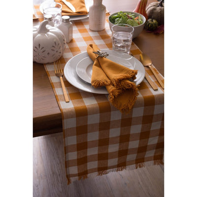 DII Pumpkin Spice Heavyweight Check Fringed 72" x 14" Table Runner