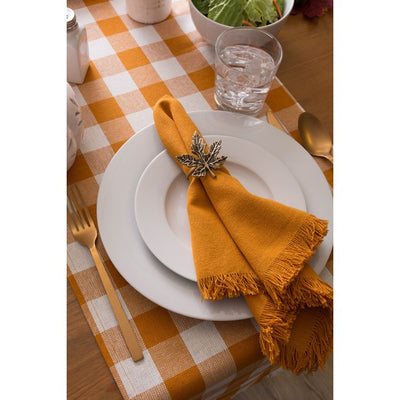 DII Pumpkin Spice Heavyweight Check Fringed 72" x 14" Table Runner