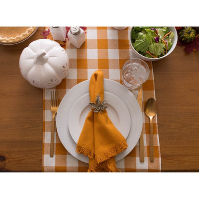 DII Pumpkin Spice Heavyweight Check Fringed 72" x 14" Table Runner