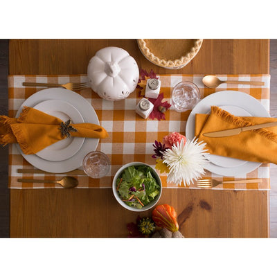 DII Pumpkin Spice Heavyweight Check Fringed 108" x 14" Table Runner