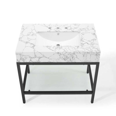 Kingsley 36" Black Stainless Steel Single Bathroom Vanity with Top