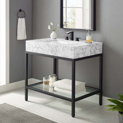 Kingsley 36" Black Stainless Steel Single Bathroom Vanity with Top