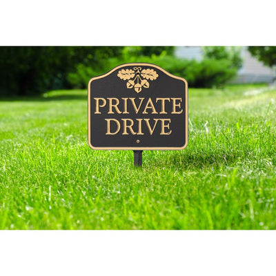 Private Drive Cast Aluminum Wall/Lawn Sign -Black/Gold