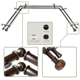 Margo 13/16" Bay Window Double Curtain Rod 20" - 36", 38" - 72" Long - Cocoa