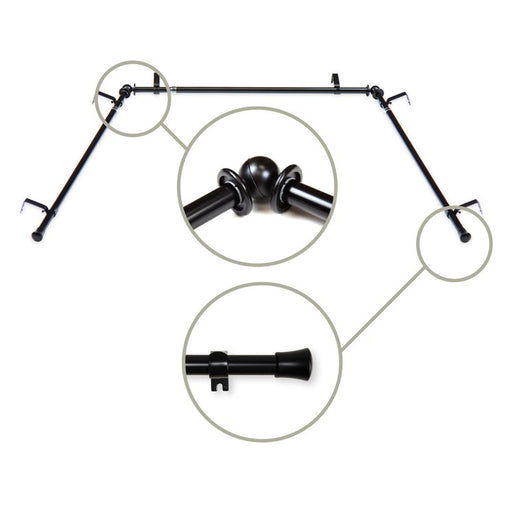 5/8" Bay Curtain Rod 20" - 36", 38" - 72" Long - Black