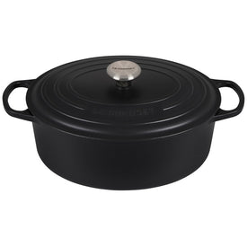Signature 6.75-Quart Cast Iron Oval Dutch Oven with Stainless Steel Knob - Licorice