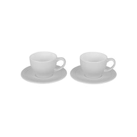 2 Oz Stoneware Cappuccino Cups and Saucers Set of 2 - White