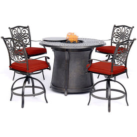 Traditions Five-Piece High-Dining Set with 40,000 BTU Cast-top Fire Pit Table