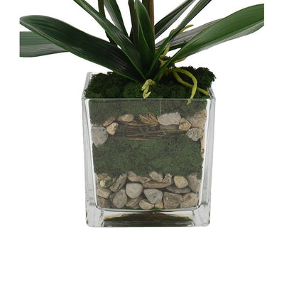 26" Artificial Pink Orchids and Bamboo in Glass Vase