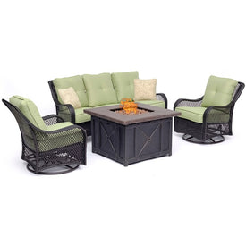 Orleans Four-Piece Woven Fire Pit Lounge Set with Durastone Fire Pit