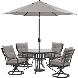 Lavallette Five-Piece Dining Set with 52" Round Glass-Top Table and Umbrella
