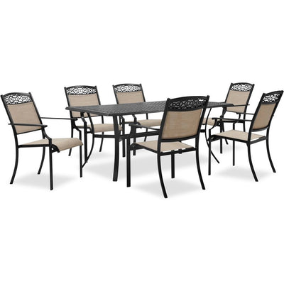 Lisbon Seven-Piece Set with 39" x 68" Cast-Top Dining Table in Tan