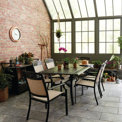 Lisbon Seven-Piece Set with 39" x 68" Cast-Top Dining Table in Tan