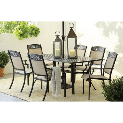 Lisbon Seven-Piece Set with 39" x 68" Cast-Top Dining Table in Tan