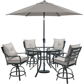Lavallette Five-Piece Counter-Height Dining Set with 52" Round Glass-Top Table and Umbrella