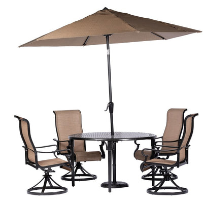 Brigantine Five-Piece Outdoor Dining Set with 50" Round Cast-Top Table and 9-Ft.Umbrella