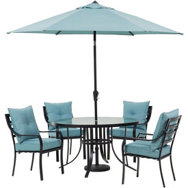 Lavallette Five-Piece Dining Set with 52" Round Glass-Top Table and Umbrella