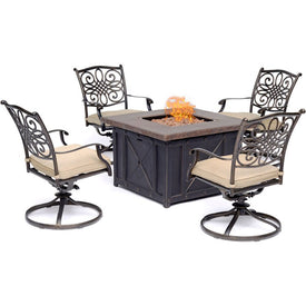 Traditions Five-Piece Fire Pit Chat Set with 40" Square Durastone Fire Pit Table