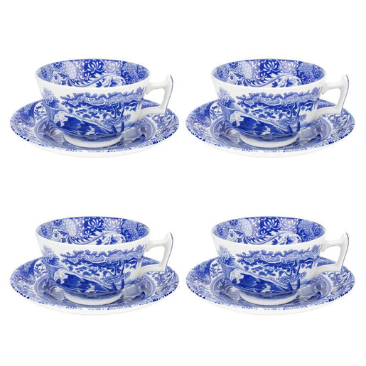 Spode Blue Italian Teacups and Saucers Set of 4