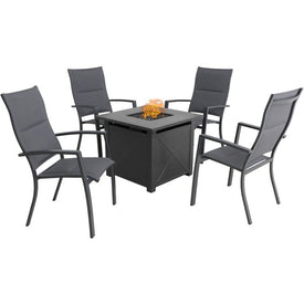 Naples Five-Piece Fire Pit Chat Set with 40,000 BTU Tile-Top Fire Pit Table and Burner Cover