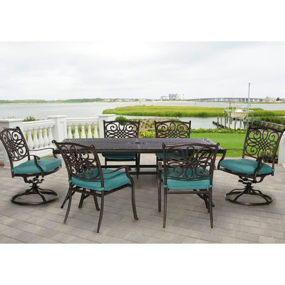 Traditions Seven-Piece Outdoor Dining Set with 38 x 72" Cast-Top Table