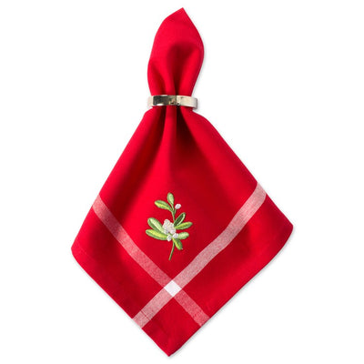 Red Embroidered Mistletoe Corner with Border Napkins Set of 6
