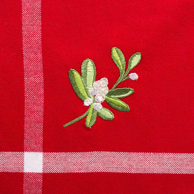 Red Embroidered Mistletoe Corner with Border Napkins Set of 6