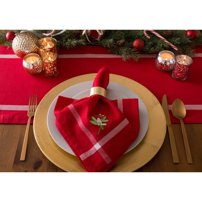 Red Embroidered Mistletoe Corner with Border Napkins Set of 6
